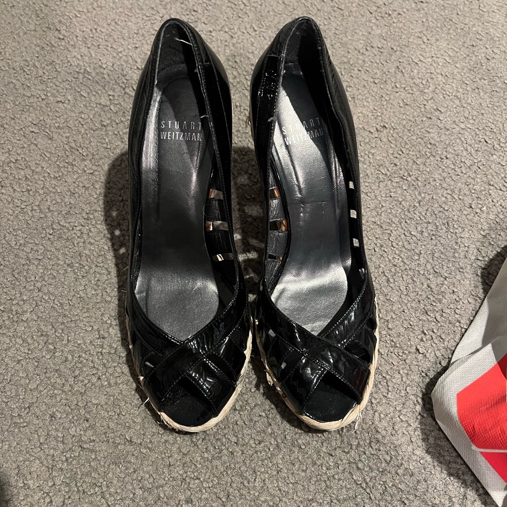 Stuart Weitzman wedges with black patten leather. Size 7. Very cute.